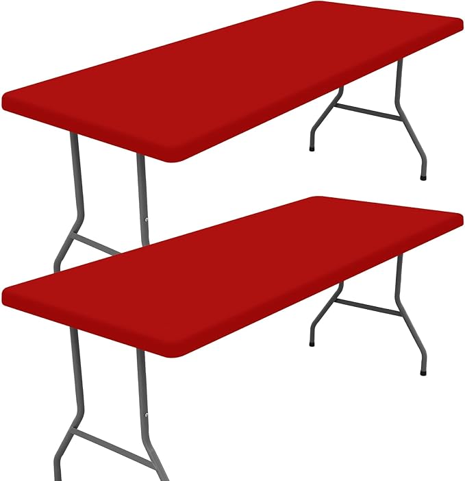 Spandex 4 Foot Rectangle Christmas Table Cloth 2 Pack, Elastic Fitted Tablecloths for Picnic, Stretch Washable Patio Table Cover for Outdoor, Camping, Banquet and Parties (Red, 30"x48")