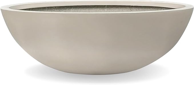 7.7" H x 22" D Round Bowl Fiberstone Planter for Succulent and Lotus with Drainage Hole, Smooth Finishes, Weather Resistant, Included 2 Extra Coco Mats (Taupe, 19.9" Pot Opening)