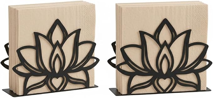 2Pack Lotus Napkin Holder for Table, Modern Metal Black Napkin Holders for by Ricomboo