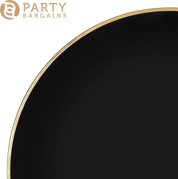 PARTY BARGAINS 13-Inch Charger Plates - 4 Pack, Organic Collection Black Gold Rim, Heavy-Duty Disposable Chargers for Elegant Dining - Ideal for Weddings and Formal Events