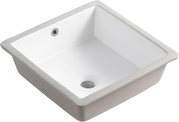 16 Inch Small Square White Undermount Bathroom Sink 16.15" x 16.15" Vanity Under Counter Basin Porcelain Rectangle Vessel Sink for Tiny Place Opening Size 14.17" x 14.17" Lavamanos Para Baños KINGWONG