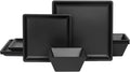 12 Piece Melamine Plates and Bowls Sets Square Dinner Set with Plates, Dishes, Bowls, Black Square Dinnerware Sets -Serving Platers for 4 Dishwasher Safe