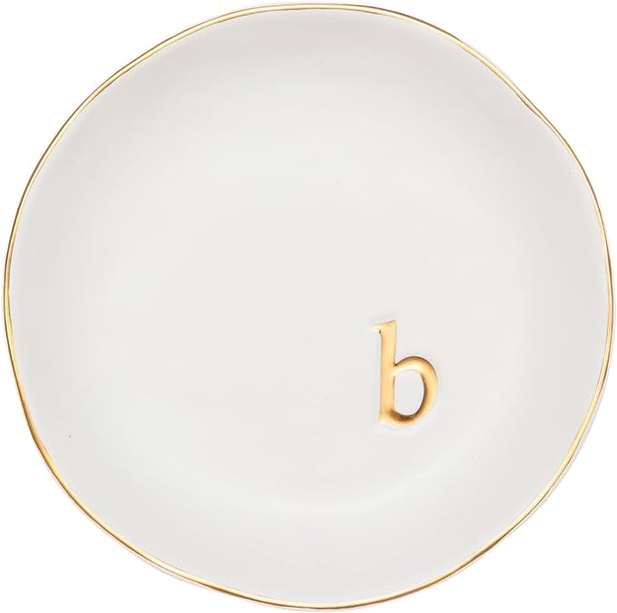COLLECTIVE HOME - Ceramic Jewelry Tray, Decorative Trinket Dish for Rings Earrings Necklaces Bracelet Watch Keys, Birthday Mother's Day Christmas Gift for Women, 4.75", White Surface (B)