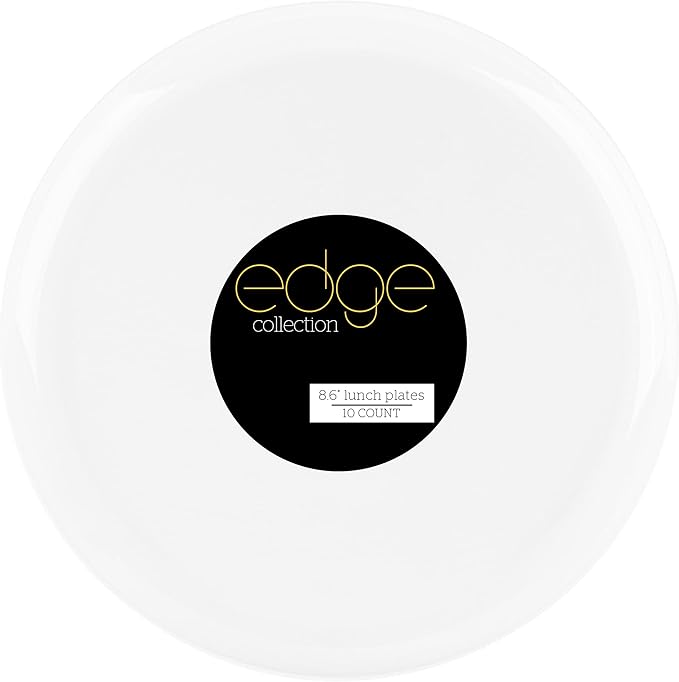 [30 Pack 8.6''] White Plastic Party Plates Edge Collection Premium heavyweight Elegant Disposable Tableware Dishes