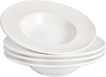 Porcelain Soup Bowls soup Plate Pasta Bowl Set of 4 Shallow Bowl Plates, 14 oz Rimmed Bowls with Rim, Microwave ovens and refrigerators safe, Line texture 11.9 Inch
