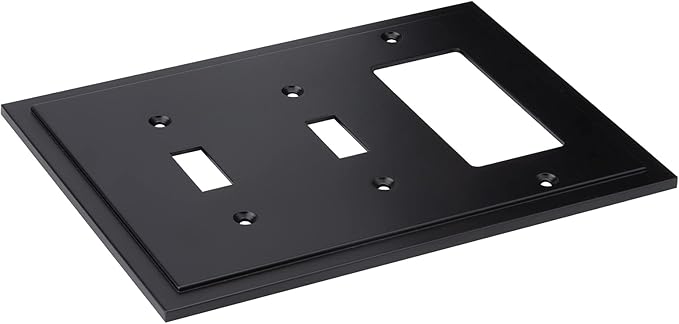 Henne Bery Modern Edge Decorative Wall Plate Switch Plate Outlet Cover, Durable Solid Zinc Alloy (Double Toggle/Single Decorator, Matte Black)