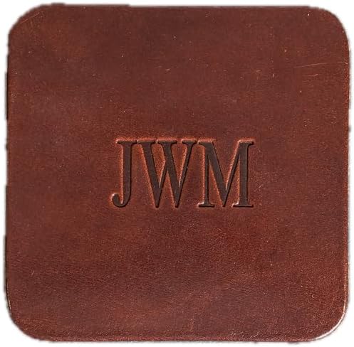 Ox & Pine Personalized Leather Coaster - Sold Individually or in Sets of 4 - Customize Inscription - 100% Full-Grain Leather – 4" Round or 4" Square (Square, Sienna, 1 Individual Coaster)