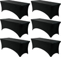 VidaFete Spandex Tablecloth 6 Pack 6FT, Fitted Stretch Table Cover for Rectangle Tables, Wrinkle Resistant and Washable Tablecloths for Outdoor, Picnic, Party, Wedding, Banquet, Birthday, Black