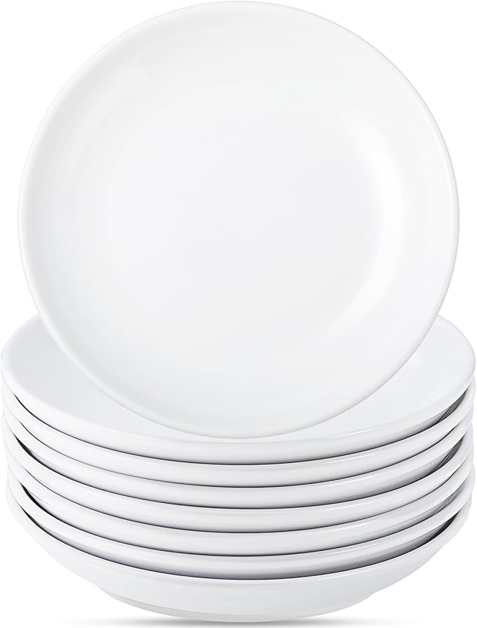 8 Pieces Ceramic Appetizer Plates, 6 Inch White Dessert Plates, Porcelain Small Dinner Plate, Lightweight Round Plate for Bread, Butter, Snack, Microwave & Dishwasher Safe