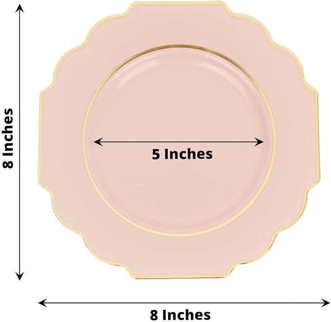 Blush Hard Plastic Dessert Plates, 50 Pack 8" Disposable Round Baroque Plates - Image 3