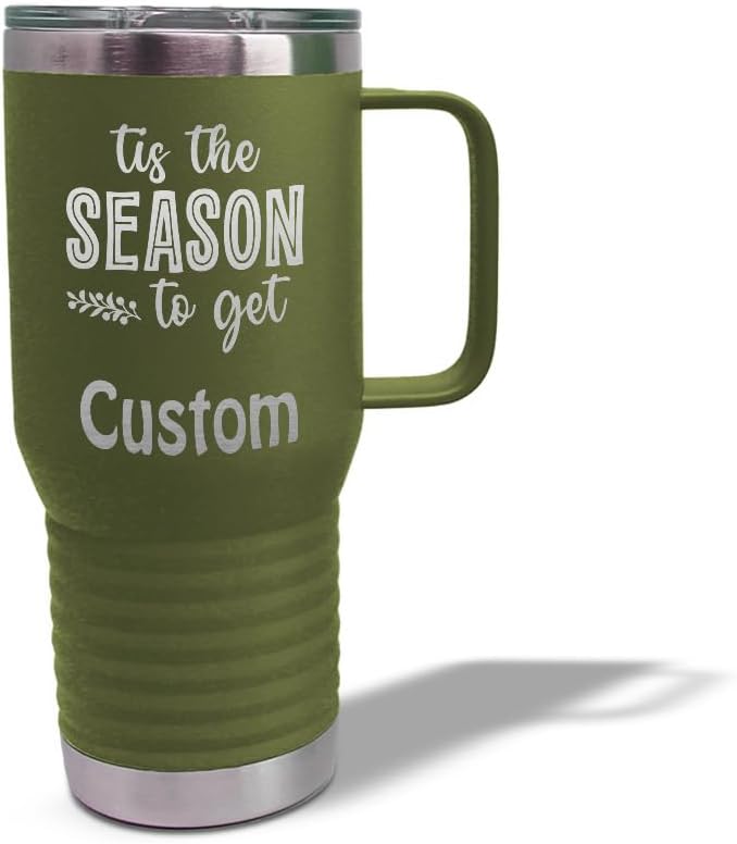 Custom Tumbler Cups with Straw Tis The Season to Get Tipsy Christmas Xmas Coffee Tumbler with Lid Personalized Insulated Travel Mugs Engraved Stainless-Steel 20 Oz Forest Green Personalized Text Here