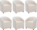 Modern Barrel Dining Chairs with Rolling Casters Set of 6, Upholstered Linen Swivel Dining Room Chairs with Wheels for Kitchen Living Room Home Office, Beige