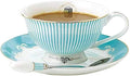 Ceramic Cup& Saucer Set, 6.8oz- Blue Stripe Pattern by YBK+Tech