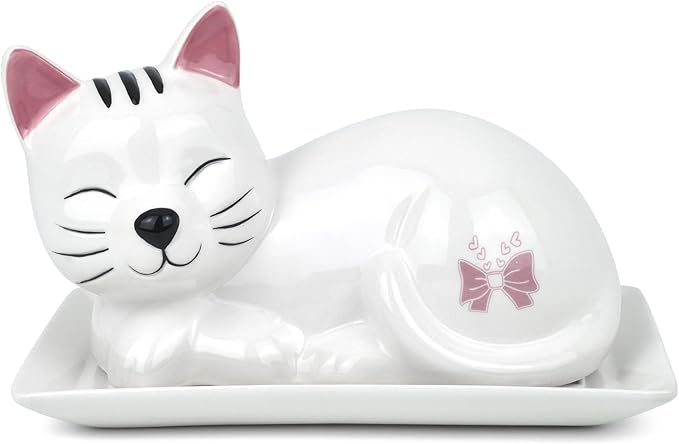 Cat Butter Dish with Lid – Cute Ceramic Plate – Keeper to leave on counter – Gift for cat lovers – Decor for dining room table – Perfect housewarming gift – Butterbell dish