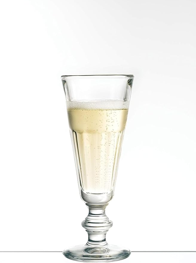 La Rochere Perigord Champagne Flutes Set of 6 – Classic French Toasting Glasses with Faceted Ribbed Silhouette – Pressed Stemmed Flutes for Sparkling Wine, Mimosas & Elegant Entertaining (5.4 Oz)