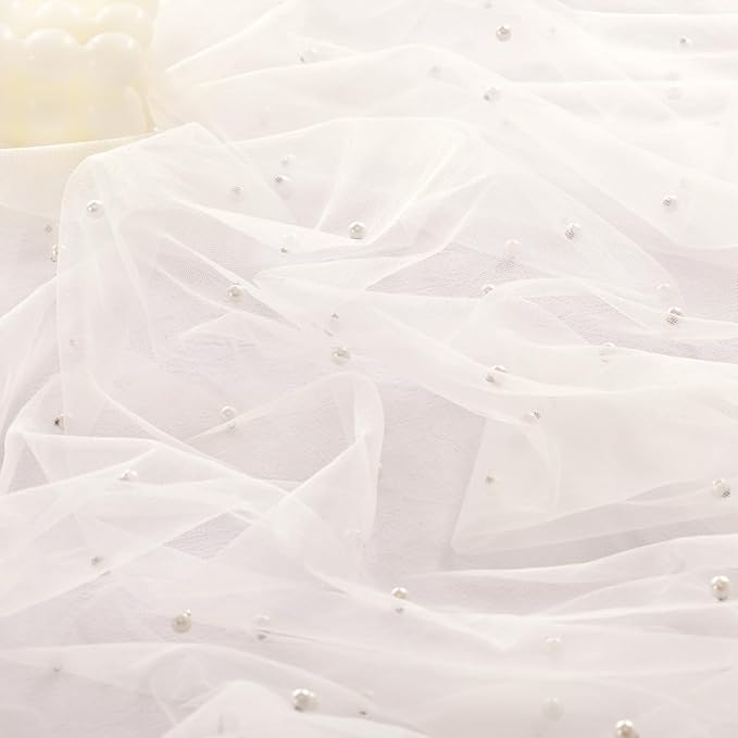 Pearl Table Runner Summer Tulle Gauze Sheer Wedding Party Home Decor | Ivory - Image 3