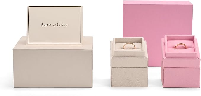 Oirlv Velvet Ring Gift Box with Exquisite Outer Packaging, Wedding Proposal Engagement Ring Box, Birthday Present Gift Box with Blank Greeting Card（White）