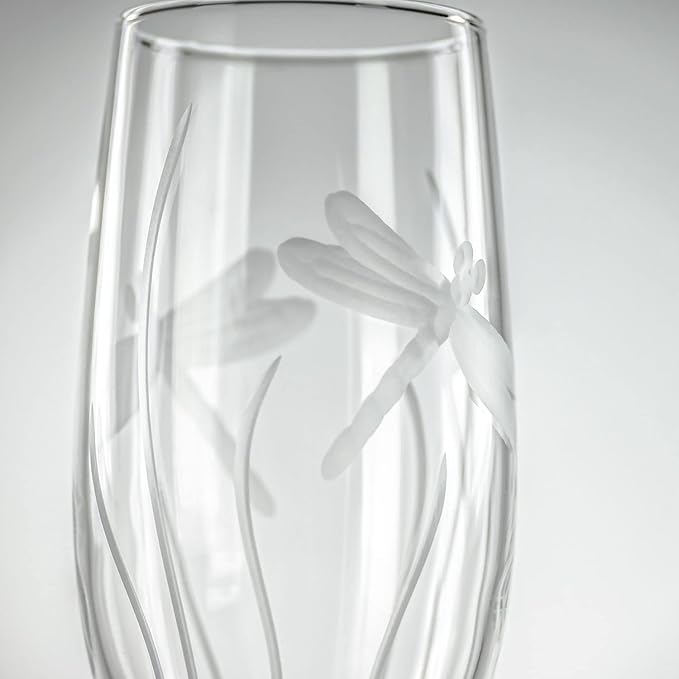 Rolf Glass Dragonfly Champagne Flute Glasses 8 ounce - Toasting Flute Glasses - Lead-Free Glass - Etched Flute Glasses – Proudly Made in the USA (Set of 2)