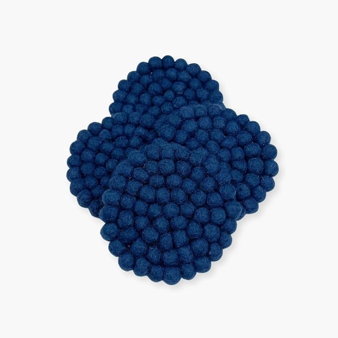 Humble Hilo Handmade Felt Coaster, 3.9 inches, Set of 4 (Navy)