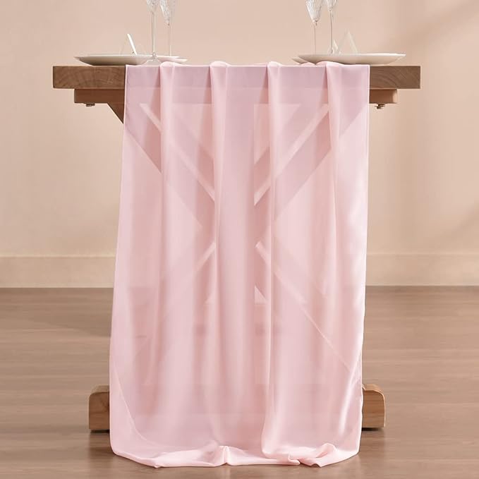 Pink Chiffon Table Runner Summer Boho Wedding Birthday Party Decor | 14ft - Image 4