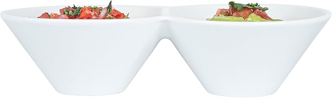Restaurantware-9.1 x 4.9 x 2.3 Inch Double Dip Bowls, 1 Microwavable Condiment Server - 2 Compartments, Microwavable, White Porcelain Dip Tray, Dishwashable, For Snacks, Condiments, Or Toppings