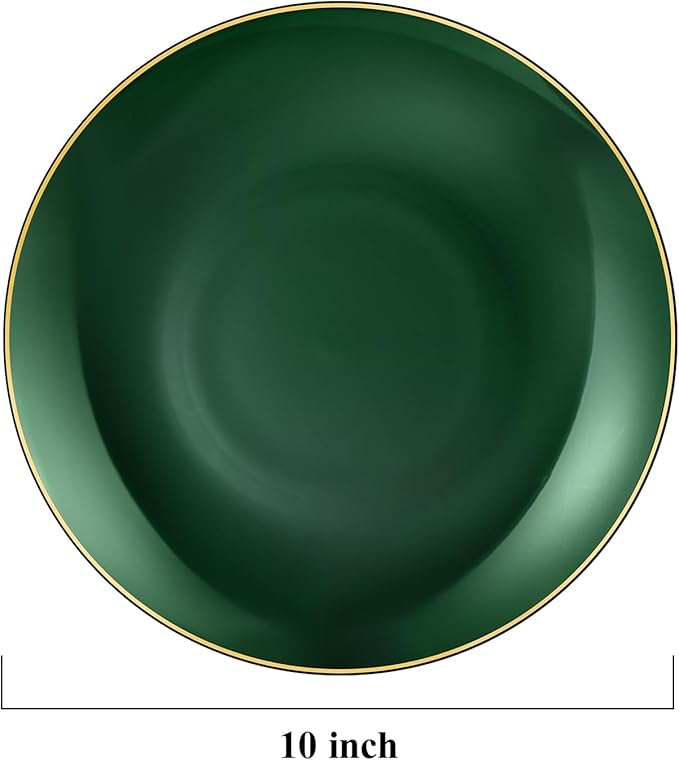 100 PCS Green Gold Plastic Plates, 10 inch Green Disposable Plates for Party, Plastic Dinner Plates for Party, Graduation, Birthday, Wedding