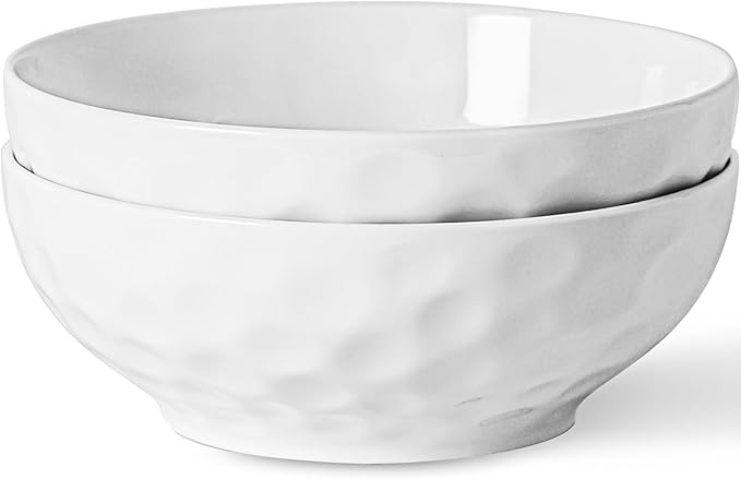 HOMBENE 8 Inch Pasta and Salad Bowls, Serving and Soup Bowl Set, Microwave Safe Ceramic Plates, Set of 2, White