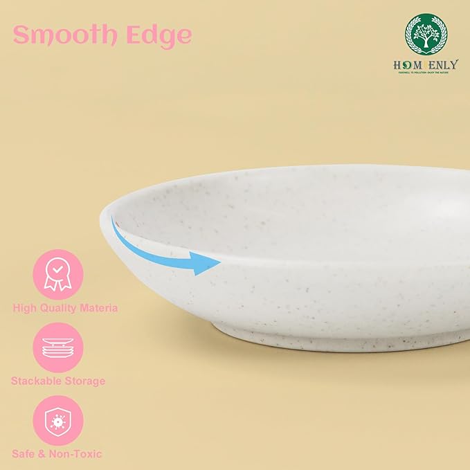 Plastic Dipping Plate Set of 8 - 4 inch Wheat Straw Plates,Soy Sauce Dish,Dipping Bowls,Small Serving Bowls for Side Dishes, Mini Appetizer Plates for Side Dishes,Condiment,BBQ and Party Dinner-White