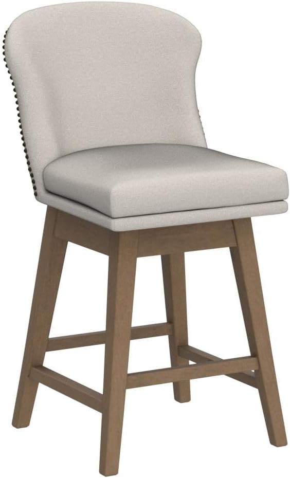 CHITA Counter Height Swivel Barstools, FSC Certified Upholstered Performance Fabric Bar Stools Set of 2, 26" Seat Height, Linen