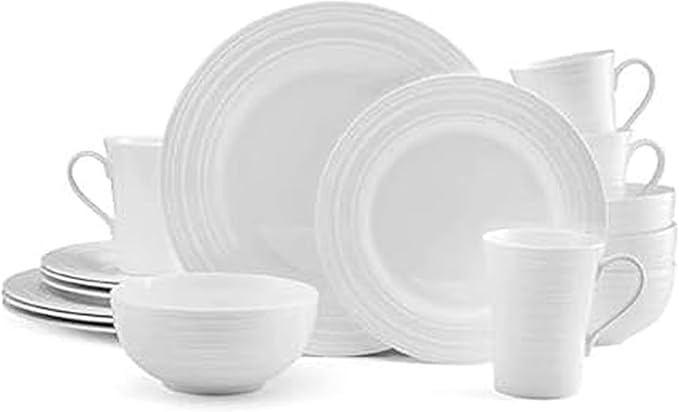 Mikasa Ciara 16 Piece Bone China Dinnerware Set, Service for 4, Lightweight and Durable Plates Bowls and Mugs, Elegant White Dinnerware for Everyday Use