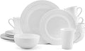 Mikasa Ciara 16 Piece Bone China Dinnerware Set, Service for 4, Lightweight and Durable Plates Bowls and Mugs, Elegant White Dinnerware for Everyday Use