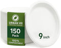 9-Inch Compostable Paper Plates – Heavy-Duty Disposable Bagasse (Sugarcane Fiber) Plates, Eco-Friendly Biodegradable Dinnerware, Microwave-Safe & Leak-Proof (150-Pack)
