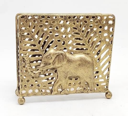 Bronze Elephant Tabletop Napkin Holder | Metal Freestanding Vertical Tissue Paper Servilleta Dispenser Organizer Letter Holder | Home Kitchen Restaurant Hotel Party Dining Table Décor