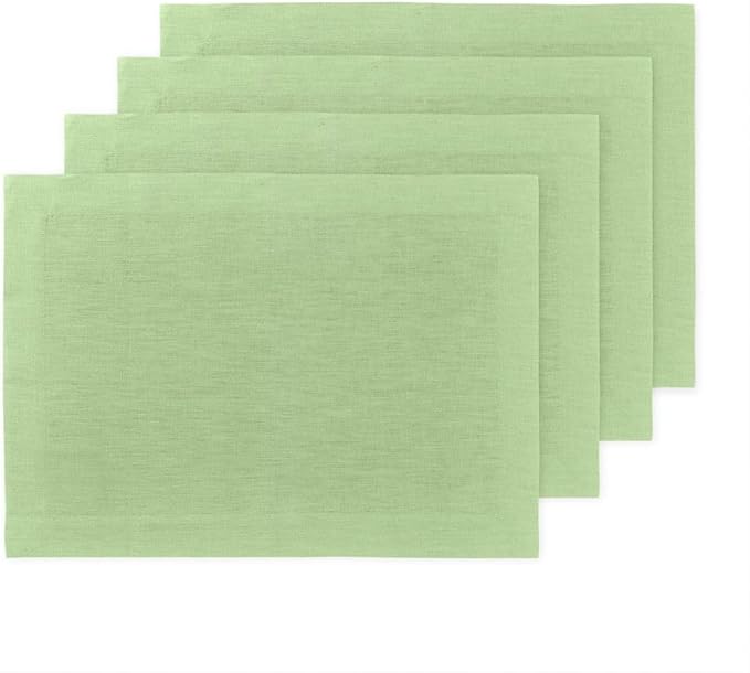 Solino Home Linen Placemats Set of 4 - Laurel Green Placemats 14 x 19 Inch - 100% Pure Linen Table Place Mats for Spring, Easter, St Patricks Day - Fete