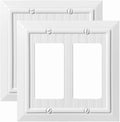 Beadboard Outlet Covers Wall Plates, Bamboo Fiber Light Switch Covers, Natural Material Electric Receptacle Decorative Switch Plate Outlet Cover (Pure White, 2 Gang Decorator 2 Pack)
