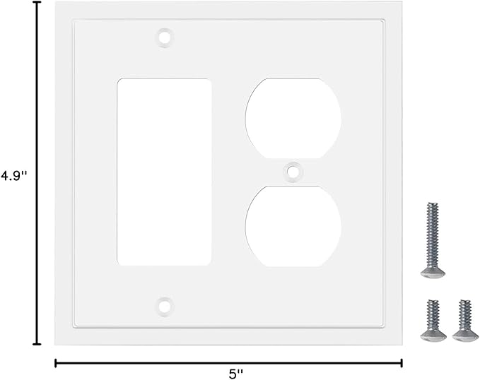 Henne Bery Modern Edge Decorative Wall Plate Switch Plate Outlet Cover, Durable Solid Zinc Alloy (Decorator/Duplex, White)