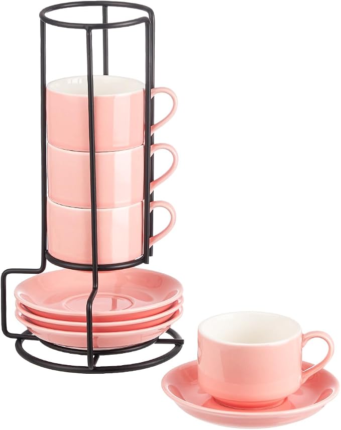 YOLIFE 2.5oz Espresso Cups Set of 4, Porcelain Stackable Espresso Cups by YOLIFE