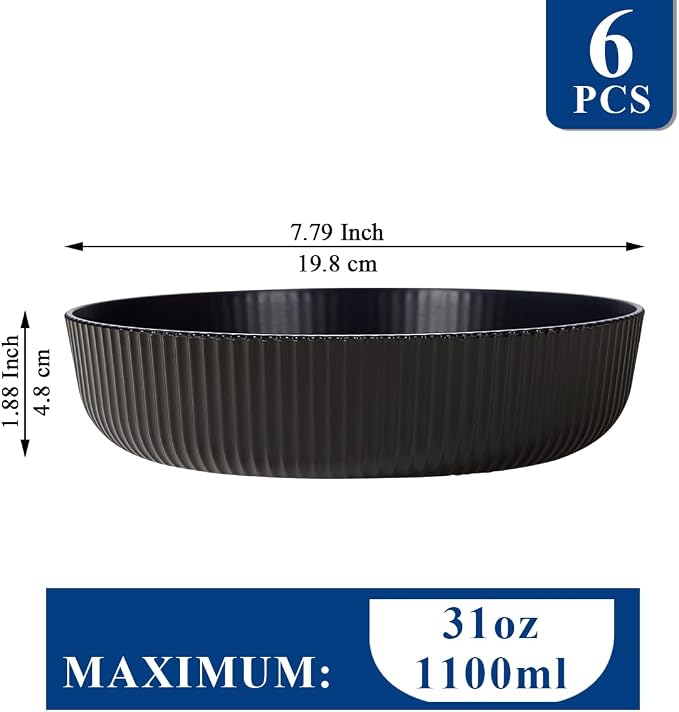 HOMQUEN Pasta Bowls Set of 6, 37oz Salad Bowls Black Soup Bowls, Large Pasta - Image 2