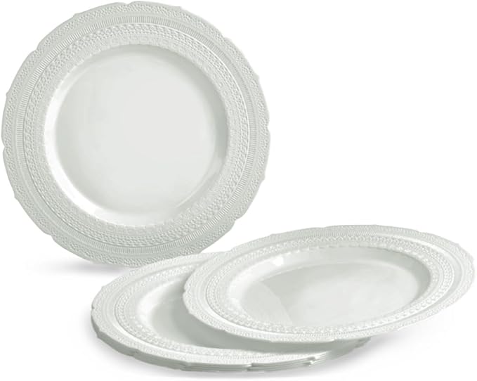 " OCCASIONS " 120 Plates Pack,(60 Guests) Extra Heavyweight Vintage Wedding Disposable/Reusable Plastic Plates 60 x11'' Dinner +60 x 8.25'' Salad/Dessert Plate (Chatesau Light Gray)