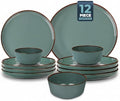 Melamine Dinnerware Sets 12 Piece Unbreakable Plates & Bowls Sets Lightweight Shatterproof Durable Dishware for Camping Picnic Party (Dusty Teal)