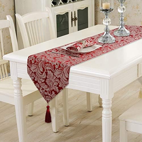 EHouseHome Jacquard Damask Reversible Burgundy Table Runners - Image 2