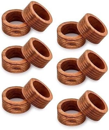 Napkin Rings, Wood Napkin Rings Napkin Holders Buckles for Dining, Anniversary, Birthday, Dinner, Christmas, Party of Table (Lining Plan Set of 12)