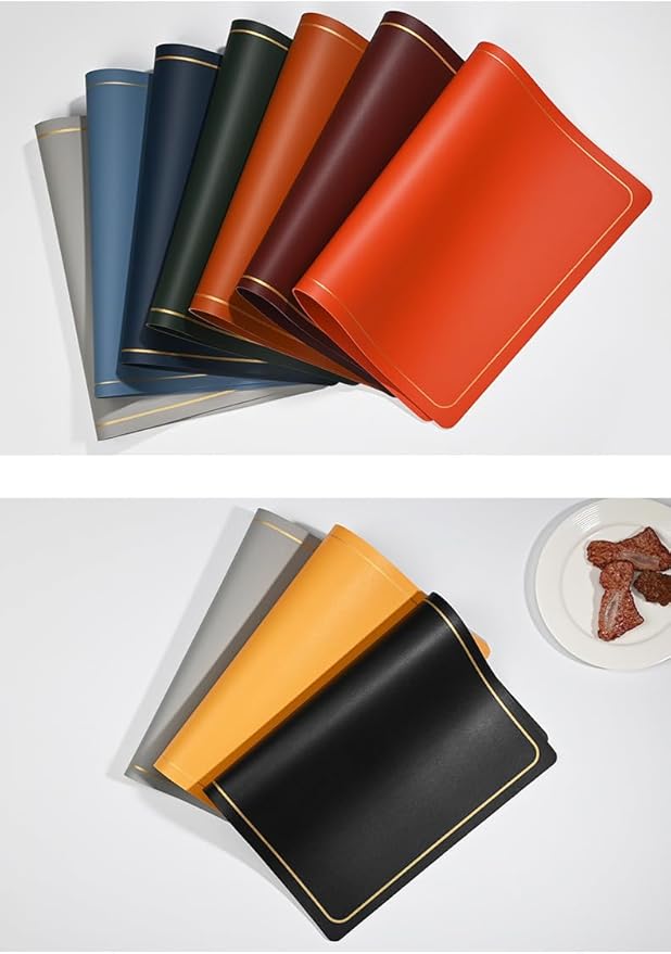 PU Leather Placemats Set of 4 - Waterproof Heat Resistant Dining Table Mats - Minimalist Non-Slip Coasters for Plates & Bowls 18x12 Inches (Yellow)
