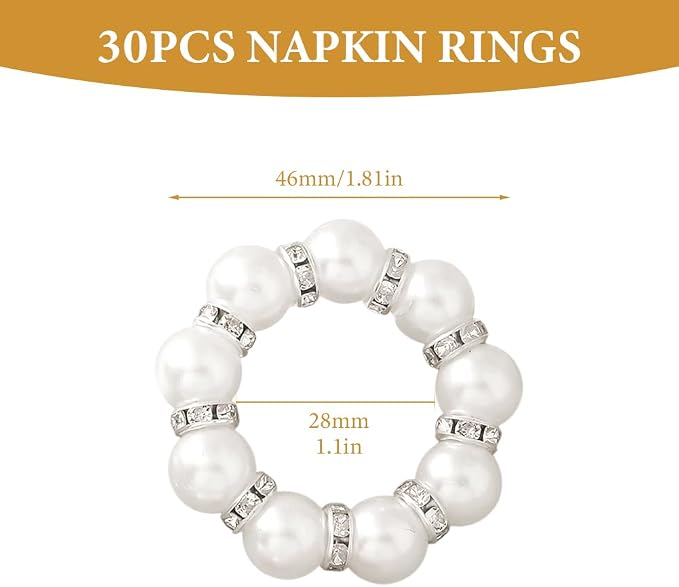 30Pcs Pearl Napkin Rings, Imitation Pearl Ring Napkin Wedding Beaded White | - Image 2