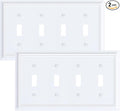 2-Pack Quad Toggle Light Switch Cover Plate, Pure White Decorative Switch Plate Covers, Natural Bamboo Fiber 4 Gang Wall Plate for Toggle Light Switch and Rotary Dimmer Switch