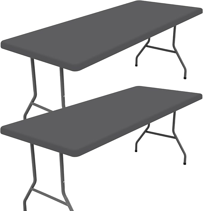 Spandex 6 Foot Rectangle Table Cloth 2 Pack, Elastic Fitted Tablecloths for Picnic, Stretch Washable Patio Table Cover for Outdoor, Camping, Banquet and Parties (Dark Grey, 30"x72")