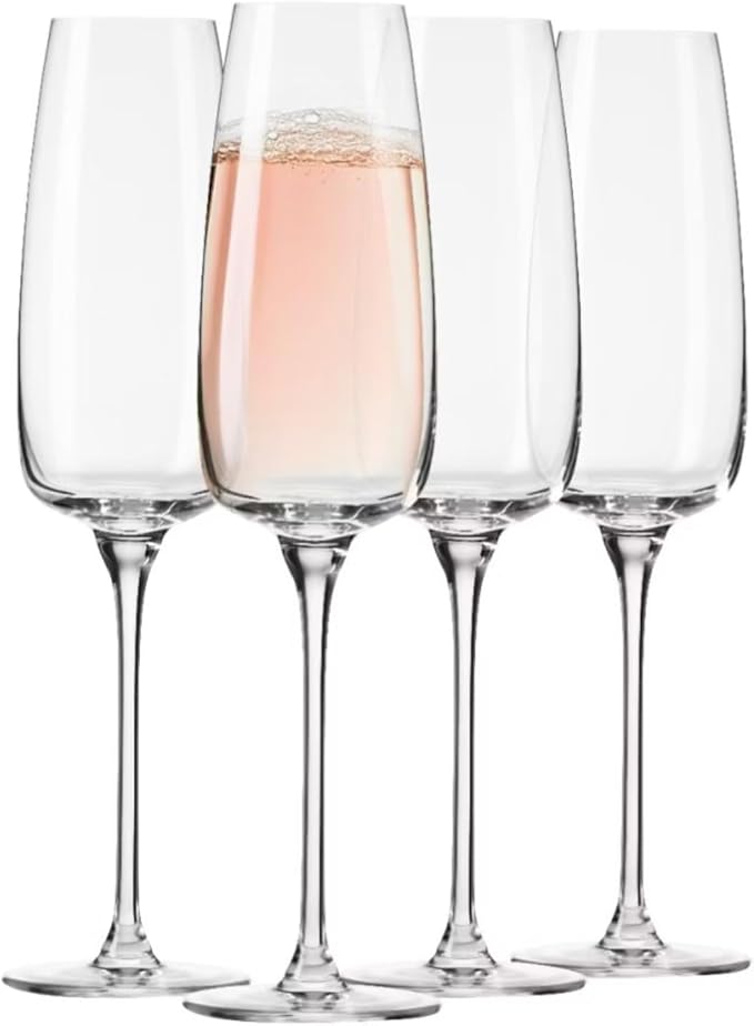Krosno Modern Champagne Glasses, Set of 4, 7.4 Oz, Premium Crystalline Glass, Lead-free,Durable,Scratch-resistant, Ideal for Prosecco, Mimosas, Sparkling Wine, Scratch-resistant, Made in Europe