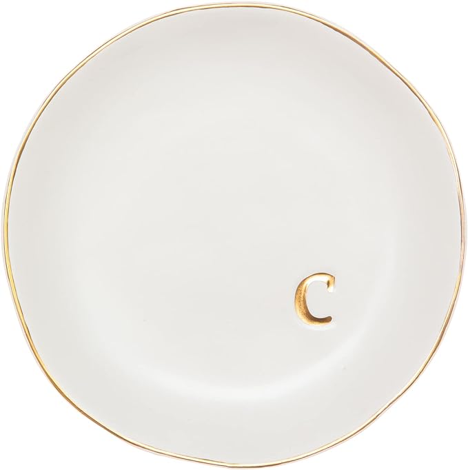 COLLECTIVE HOME - Ceramic Jewelry Tray, Decorative Trinket Dish for Rings Earrings Necklaces Bracelet Watch Keys, Birthday Mother's Day Christmas Gift for Women, 4.75", White Surface (C)