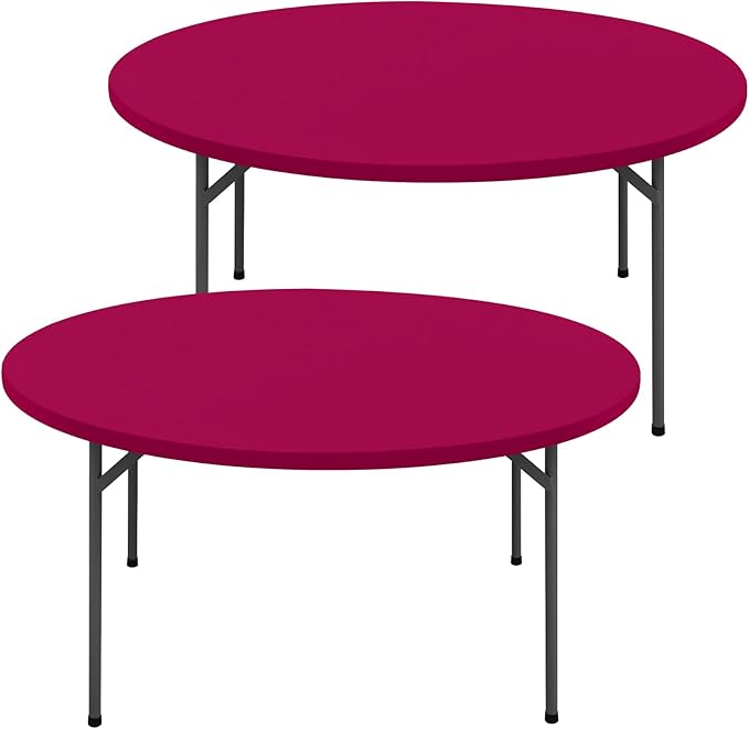 Round Spandex Tablecloth 2 Pack, Elastic Fitted Waterproof Tablecloths for 45"-56" Tables, Stretch Washable Picnic Table Cover for Camping, Dining, Indoor and Outdoor, Fuchsia
