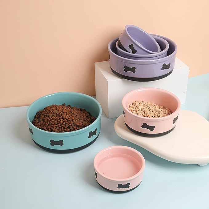Sweejar Ceramic Dog Bowls with Bone Pattern, Dog Food Dish for Large Dogs, Porcelain Pet Bowl for Water 70 Fl Oz (Turquoise)